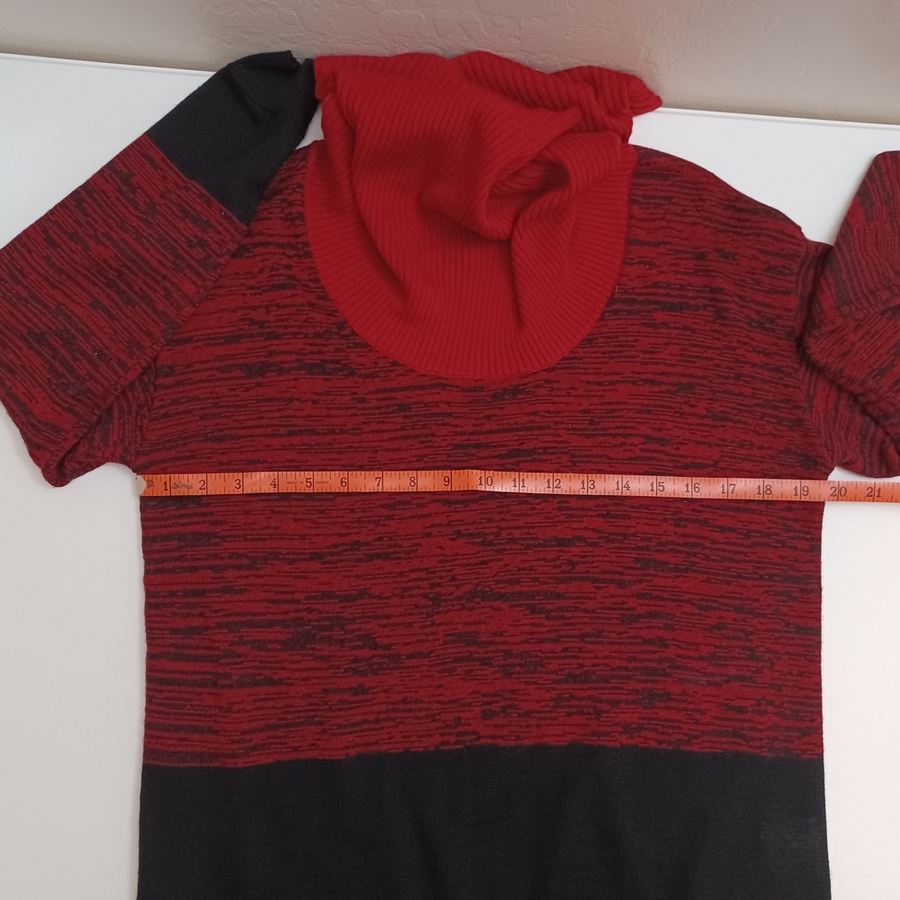 Ellen Tracy Wool Blend‎ Red and Black Cowl Neck Sweater - Picture 4 of 7